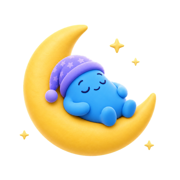 The Sleep Lock mascot sleeping peacefully on a crescent moon.